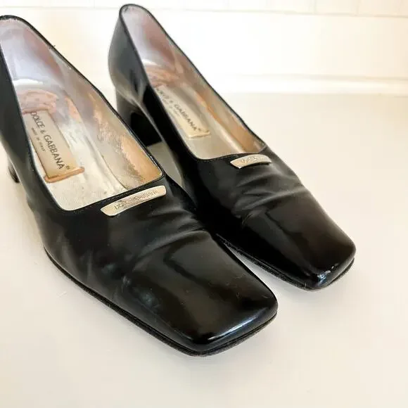 Dolce & Gabbana Italian Leather Square Toe Pumps Black - Picture 4 of 11